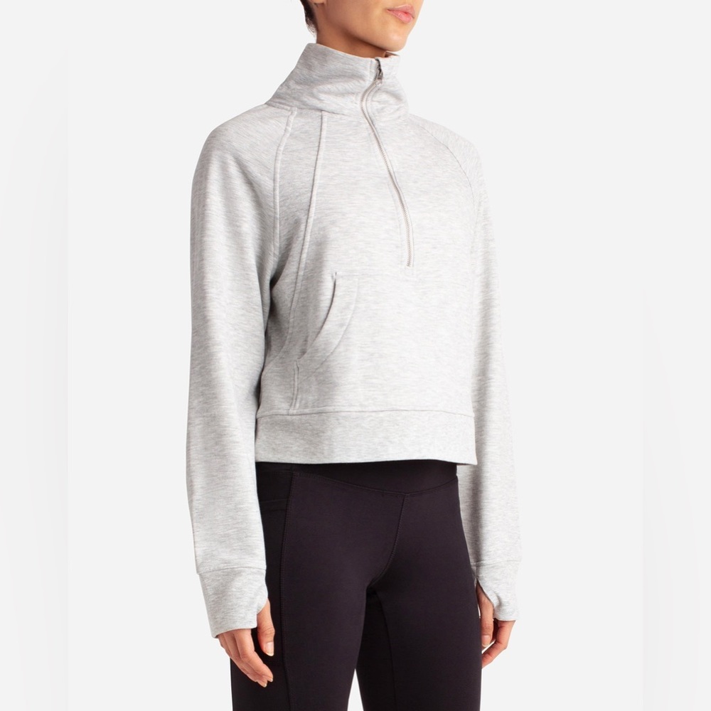 NWT DANSKIN Rib Gray Jacket Women's Large Half Zip Up Pullover Hoodie Cropped